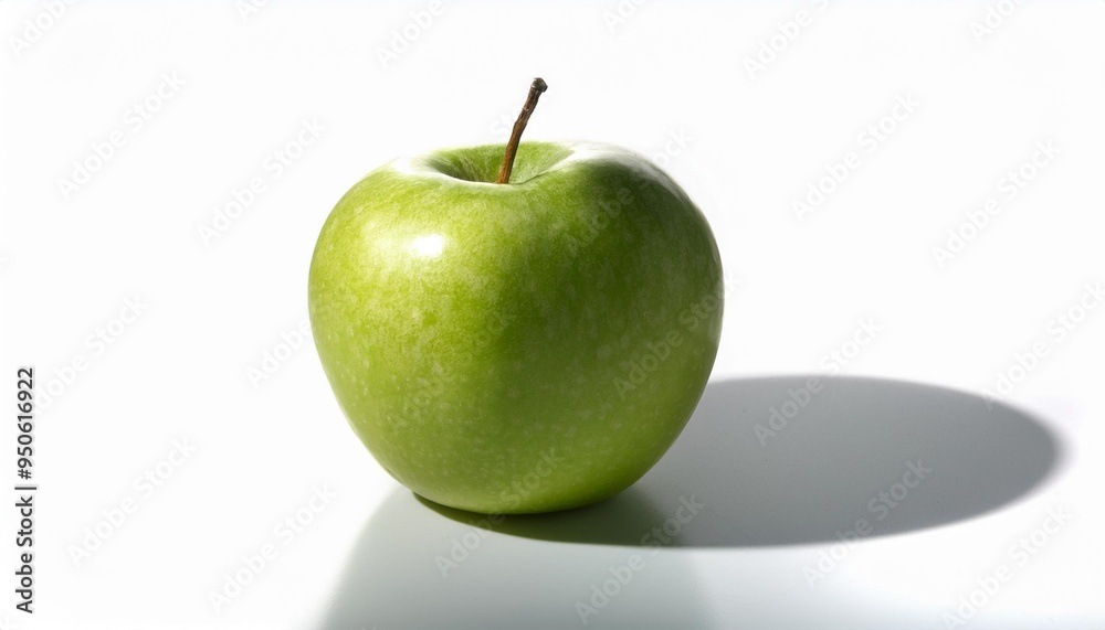 Poster green apple with shadow on a white background