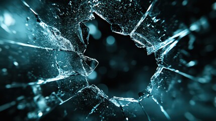  A dramatic close-up of shattered glass with a hole in the center, symbolizing brokenness, impact, and vulnerability in a powerful visual metaphor.