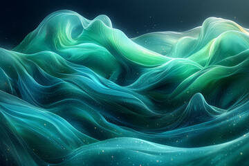 Fototapeta premium Smooth curves of emerald green and sapphire blue create a harmonious, flowing design. Concept of nature’s rhythm. Generative Ai.