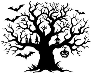 Halloween tree black  Silhouette illustration