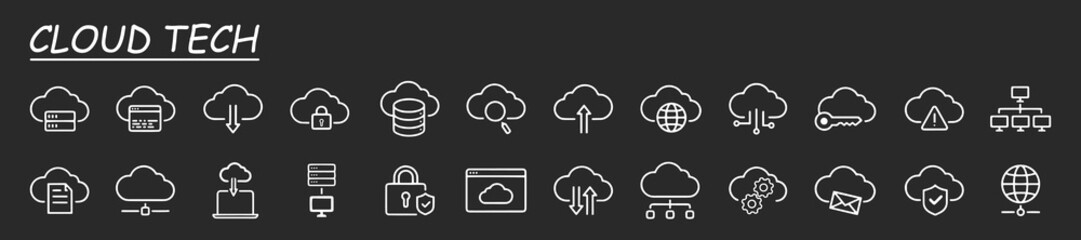 Cloud Computing and Computer Cloud related color line icon set. Cloud network and Server vector icon set.	