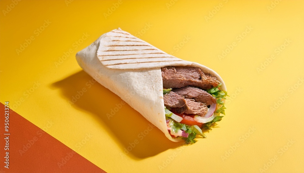 Wall mural beef shawarma sandwich on a colorful background the simplified abstract style highlights the lebanes