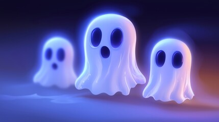 Three Playful Ghosts Floating in a Mysterious Space