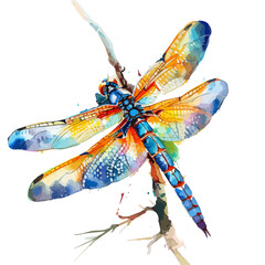 Watercolor of a Dragonfly, isolated on a white background, and a Dragonfly vector