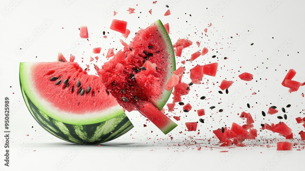 Poster Watermelon Exploding into Pieces and Seeds