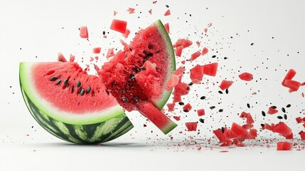 Watermelon Exploding into Pieces and Seeds