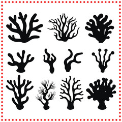 Monochrome Coral Silhouettes   Oceanic Life Vector Art for Marine Projects