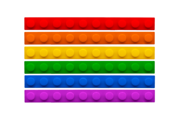 LGBTQ Flag isolated. Vintage plastic bricks set. Sex education. Old surface plate.