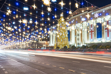 Festive Christmas Lights in Tbilisi at Night