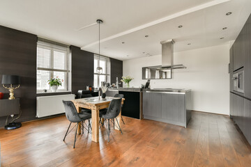 Modern kitchen and dining area with elegant decor