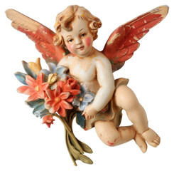 Fototapeta premium PNG Cherub holding colorful flower bouquet