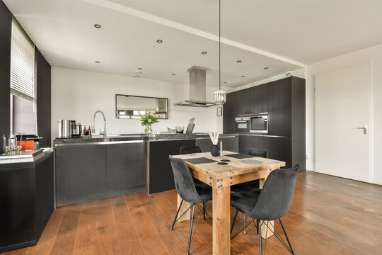Modern kitchen and dining space with sleek design