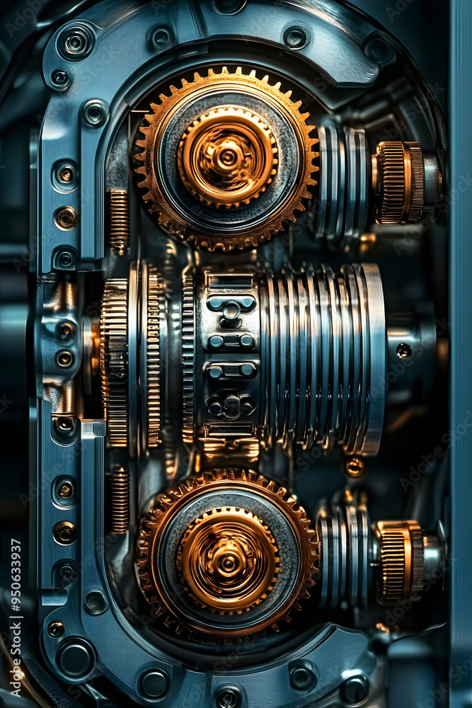 Canvas Prints close-up of intricate mechanical gears and components in a modern industrial machine