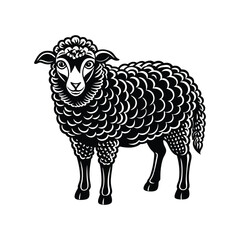 Sheep silhouette icon illustration on white and black background.