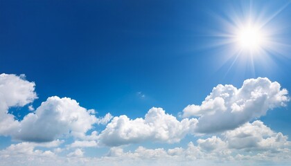 sunny background blue sky with white clouds and sun