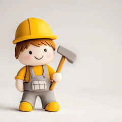 Fototapeta premium A cheerful construction worker figurine holding a hammer, showcasing a playful design and vibrant colors for various projects.