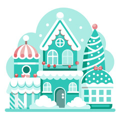 Fototapeta premium Charming gingerbread house with decorative sugar elements and a whimsical tree