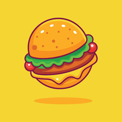 Hamburger Cartoon Vector Icon Illustration. Isolated Premium Vector. Flat Cartoon Style