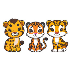Obraz premium collage of tigers and lions on a white background, illustration