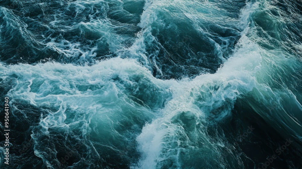 Aufkleber turquoise and white foam waves crashing on the ocean surface
