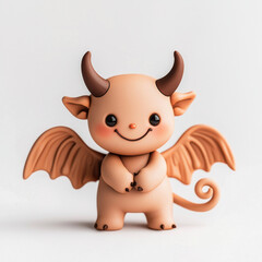 Fototapeta premium Cute cartoon devil figure with small wings and a friendly smile, ideal for playful decor or whimsical illustrations.
