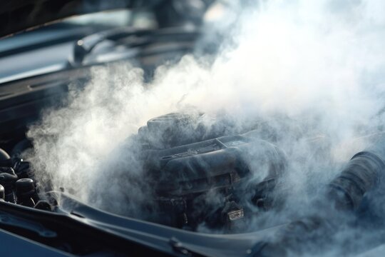 Open Hood Car Steaming. Car Engine Overheat Without Water in Radiator
