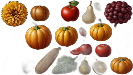 Autumn Fruits and Vegetables PNG Cut-Out Element Set for Designs