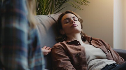 Therapist Uses Hypnosis to Heal Woman's Mental Issues in a Relaxing Therapy Session Setting