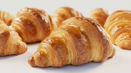 Close-up of a Golden Brown Croissant with Other Croissants in the Background