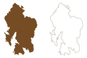 Brando island (Republic of Finland, Aland Islands) map vector illustration, scribble sketch Brändö map