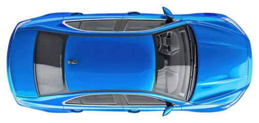 PNG Sleek blue car overhead view