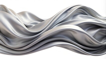 Obraz premium Soft, rippled gray fabric flows like a wave, isolated on a pure white background, creating a sense of serene, undulating movement and tactile texture.