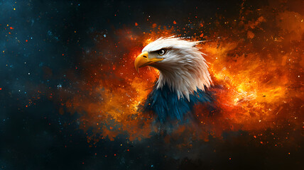 American Bald Eagle in Firу. Patriotic  Symbol of America. 