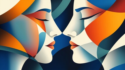 A dynamic cubist composition of abstract faces, using a mix of sharp angles and rich, vibrant hues to create a striking visual effect