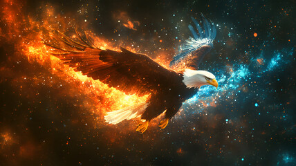 American Bald Eagle in Firу. Patriotic  Symbol of America. 