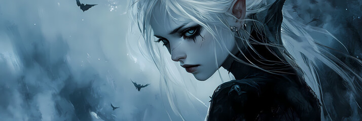 Fototapeta premium Stunning Anime Art of a Beautiful Pale Elf in an Epic Fantasy Setting