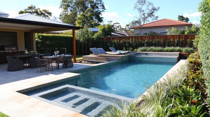 Fototapeta premium Modern Backyard Oasis with Swimming Pool