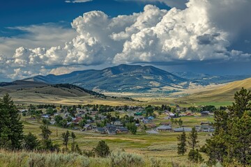 Fototapeta premium Gardiner, Montana: A Scenic Landscape View of Mountains and Clouds near Yellowstone National Park