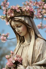 May Crowning: Statue of Mary Crowned with Spring Flowers in Catholic Tradition