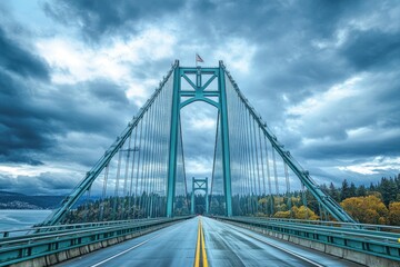 Fototapeta premium Narrows Bridge Tacoma. Modern Suspension Bridge for Travel and Transportation