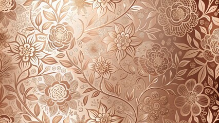 Luxurious rose-gold foil texture with delicate floral patterns and intricate details, perfect for adding an elegant touch to designing backgrounds, cards, and stationery.