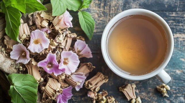 Marshmallow Root Tea. Althaea Herbal Tea with Natural Plant Medicine and Herbal Alternative