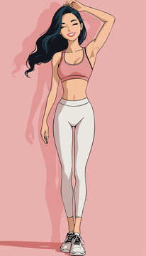open layer vector lovely girl with white crop top and pink short workout
