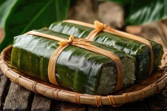 Filipino Rice Cake: Suman sa Ibos Wrapped in Buli Leaves - Traditional Sticky Delicacy