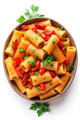 Rigatoni Pasta Gourmet Italian Dining  Authentic Cuisine Meal Set for a Family Gathering  in Italy with Rustic Ambiance and Al Dente Pasta Cooking,