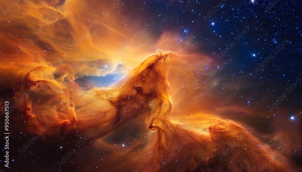 Wall mural orange space nebula with stars in space for background