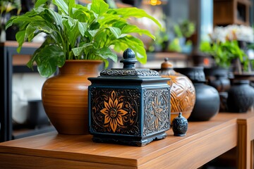 Antiques in a serene, peaceful environment, captured in a photo where the objects are arranged in a way that creates a sense of calm and contemplation