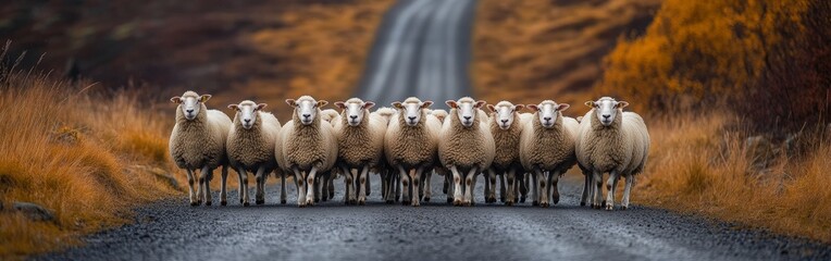 Fototapeta premium Sheep Following 