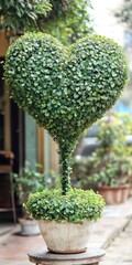 Heart Topiary Decoration with Green Tree and Love Theme for Valentine's Day