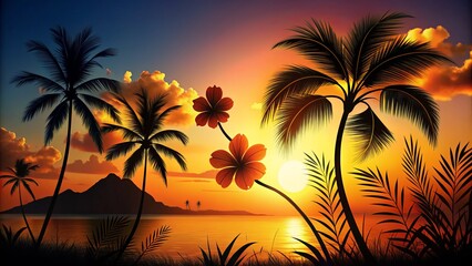 tropical+flowers+silhouette